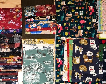 200g fabric scraps, craft fabrics, fabrics from Japan, cotton fabrics, linen blends, children&#39;s fabrics, colorful fabric mixes