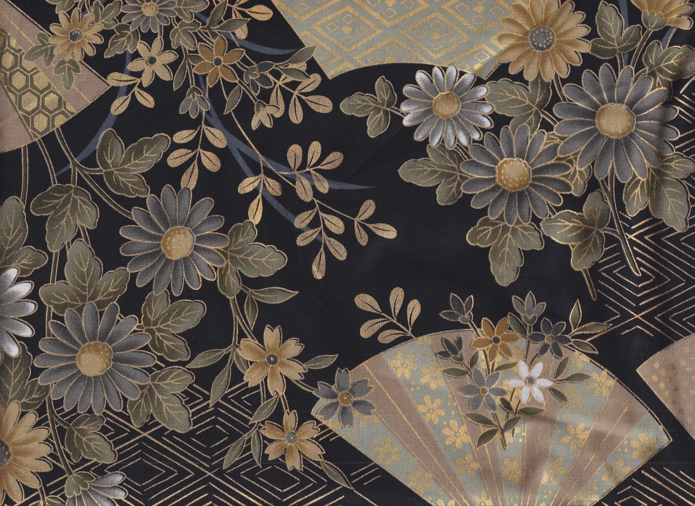22.90 Eur/meter Japanese fabrics traditional motifs cotton sold by the meter 50 cm x 110 cm Hana sensu black grey B292f