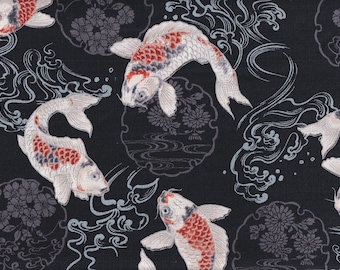 22.90 Eur/Meter traditional Japanese fabrics cotton Dobby 50 cm x 110 cm Koi & hana black