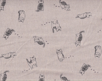 28.00 Eur/meter wax cloth laminated Japanese cotton fabric Cosmo 50 cm x 110 cm cat Fabius natural UQ688a