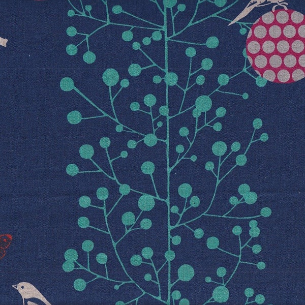 25,90 Eur/Mètre Kokka Echino Tissus Japonais Coton Lin Toile 50 cm x 110 cm Echino Oiseau sur la boule bleue L409d