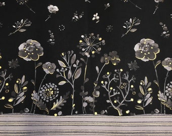 22.90 Eur/meter Japan Fabric Modern Cotton Linen Canvas Lecien 50 cm x 110 cm Lecre - Flower I black T0070c