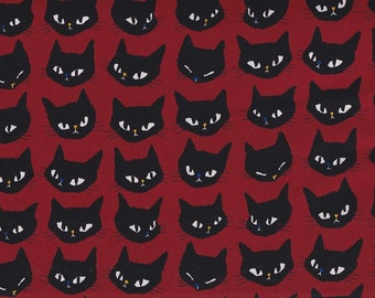17.90 Eur/Meter Japanese Fabrics Cotton Meterware Oxford Cats 50cm x 110cm Cat Head Red Q690e