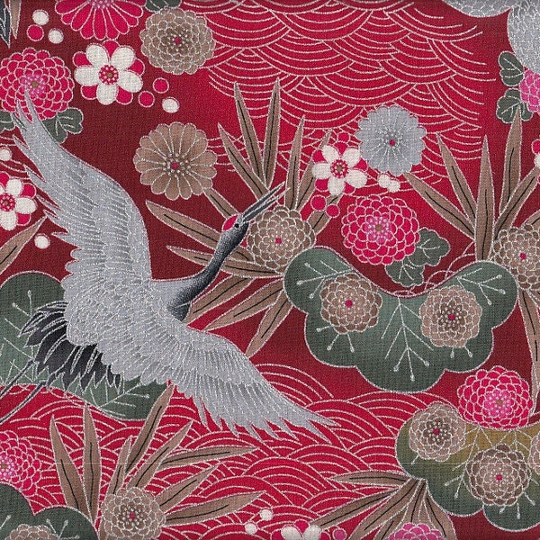 19,90 Eur/Meter Japan fabric traditional cotton 50 cm x 110 cm crane red C3017c
