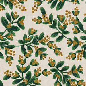 55 x 110 cm 27,90 €/metro Rifle Paper Co. Japón Algodón Lino Algodón+Acero Holiday Classics -Muérdago -Natural Sin Blanquear Lienzo Metálico