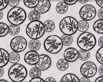 19.90 Eur/mètre Japon tissu coton traditionnel dobby 50 cm x 110 cm Kamon gris clair C6002a