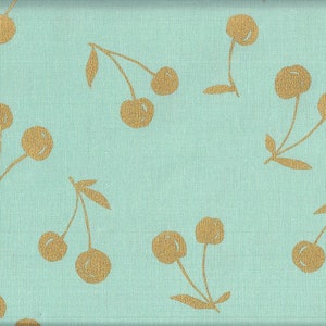 22,90 Eur/m Japan Stoff Kinderstoff Baumwolle Leinen Canvas Kokka 50cm x 110cm Kirschen mint O519c