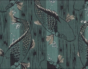 19,90 Eur/m Japan Stoff traditionell Baumwolle Dobby 50cm x 110cm Koi groß grün C3510b