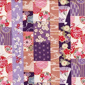 22,90 EUR/meter tyg från Japan, traditionell bomullsdobby, 50 cm x 110 cm, Hana Patch lila B397c