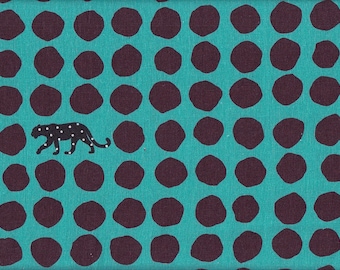 24.00 Eur/meter fabric from Japan cotton linen Kokka 50 cm x 110 cm Echino Panther turquoise L361b