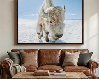 White Bison Canvas Print - Rustic Buffalo Wall Art