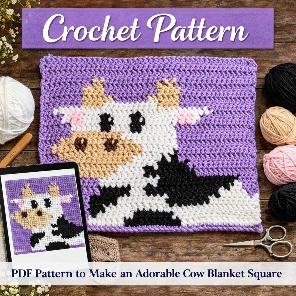 26 Pixel Crochet Patterns for Bold Colorwork, Blankets, Bags, and Amigurumi 7 Cow Alpha Graphgan Crochet Pattern