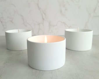 Set of 3 Soy Candles | Candles Set of 3, Ceramic Candles, White Matte Ceramic Soy Candles, Modern Candles, Mini Candles Set of 3
