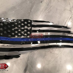 Law Enforcement Thin Blue Line Tattered Flag