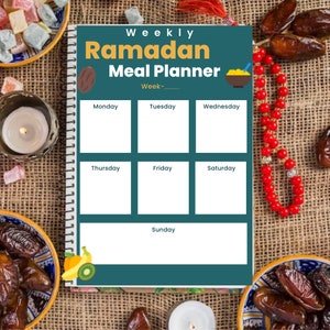 Tygodniowy plan posiłków i lista zakupów do wydrukowania w formacie PDF | Planer posiłków na Ramadan | Tygodniowy plan menu | Planer posiłków do wydrukowania