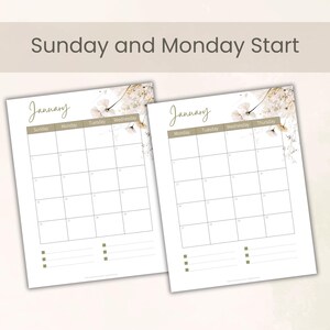 2025 Monthly Calendar | Woodland Flowers | LS | Sun & Mon Starts | 2 ...
