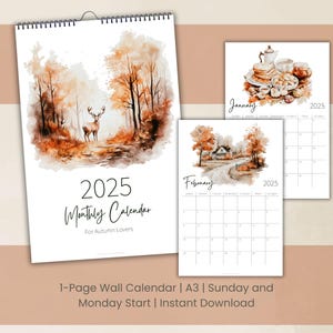 2025 Monthly Wall Calendar | Autumn All Year | A3 Size | Sun & Mon Starts | 1 Page Calendar | Instant Download | Digital Printable