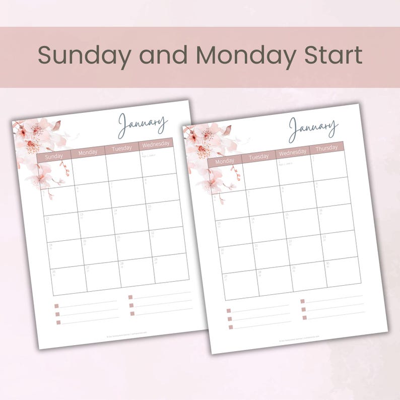 2025 Monthly Calendar W/ 1446/1447 Hijri Calendar| Pink Flowers | Sun ...