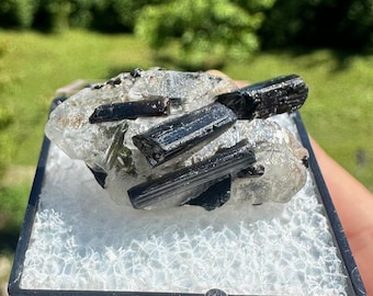 Green Tourmaline on and in Quartz Point from Sao Jose Da Safira Brazil