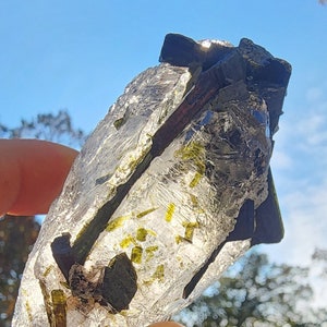 Green Tourmaline in Terminated Crystal Quartz from Minas Gerais, Brazil