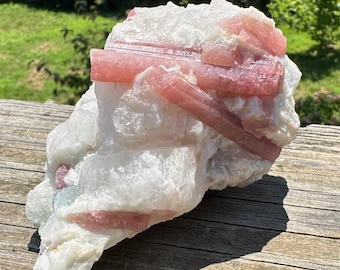 Pink Tourmaline with Aquamarine in Matrix from Brazil