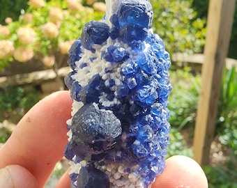 Blueberry Fluorite on Cactus Quartz from Huanggangliang, Inner Mongolia, China