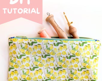 Patrón y tutorial de costura para bolsa con cremallera fácil / Descarga en PDF / Accesorios DIY para principiantes / Descarga instantánea