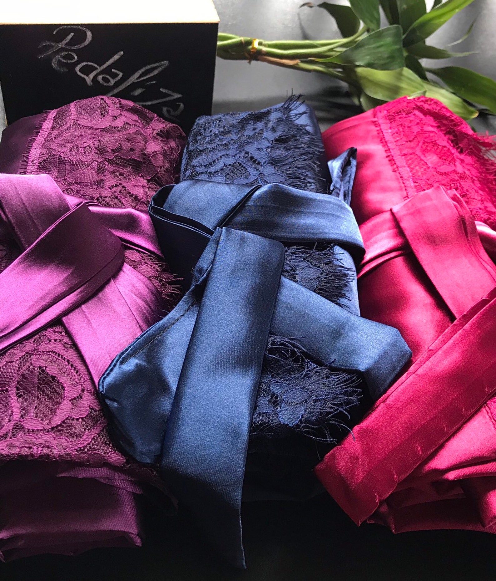 Navy Blue Bridesmaid Robes Navy Blue Satin Robes Navy Lace Etsy