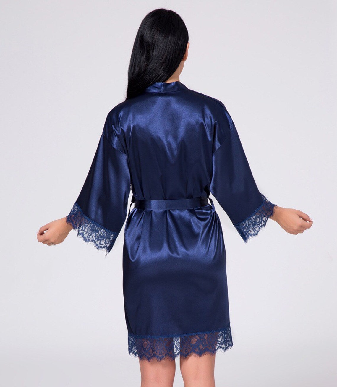 Navy Blue Bridesmaid Robes Navy Blue Satin Robes Navy Lace Etsy