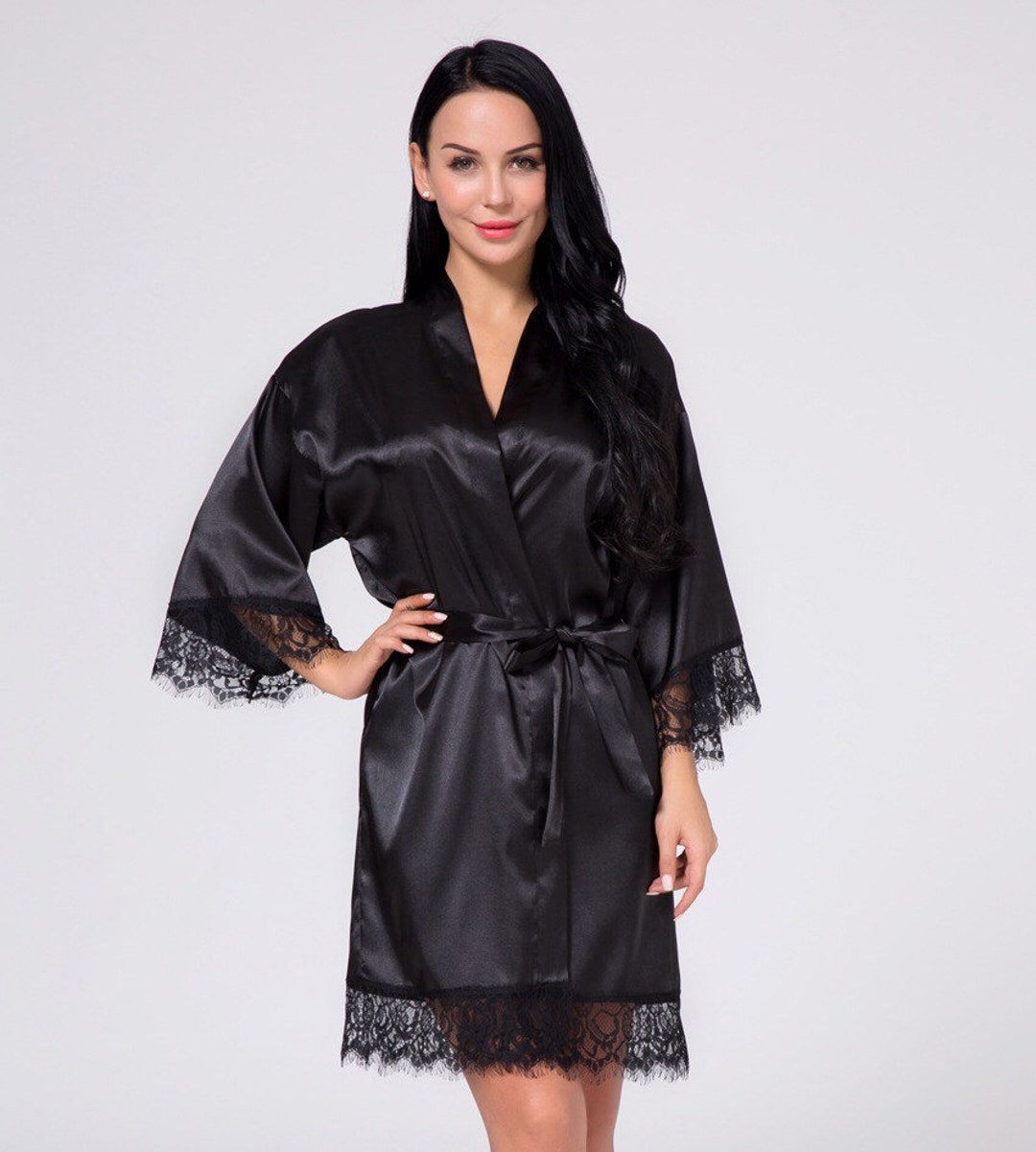 Black Bridesmaid Robes Black Satin Robes Black Lace Robes - Etsy
