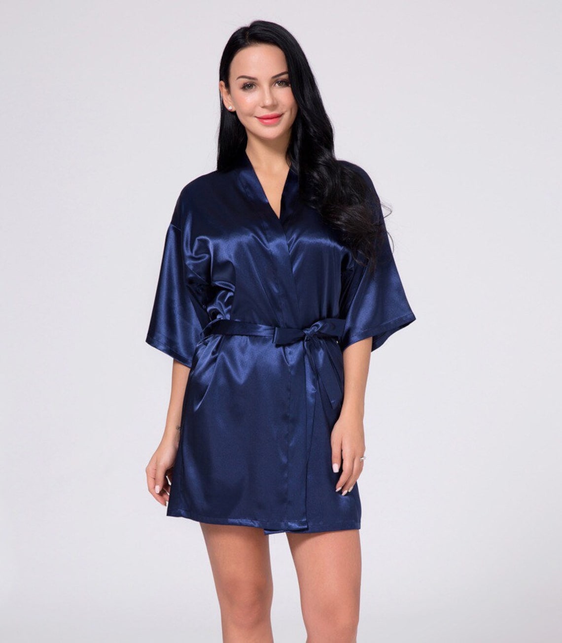 Navy Blue Bridesmaid Robes Navy Blue Satin Robes Navy Lace Etsy