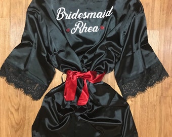 Black Bridesmaid Robes, Black silky Robes, Black Lace Robes, Bridesmaid Gift, Wedding Robes, Bridal Party Robe, Bridesmaids Robe, Satin robe