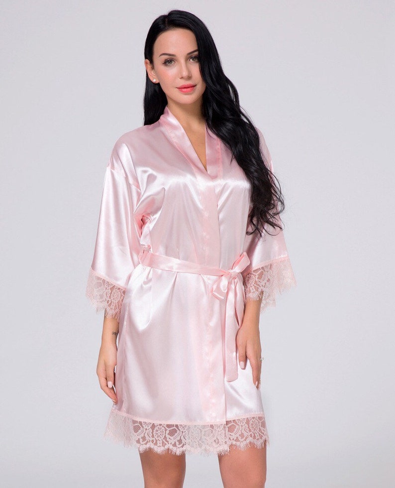Blush Bridesmaids Robes Blush Satin Lace Robes Kimono Robes - Etsy