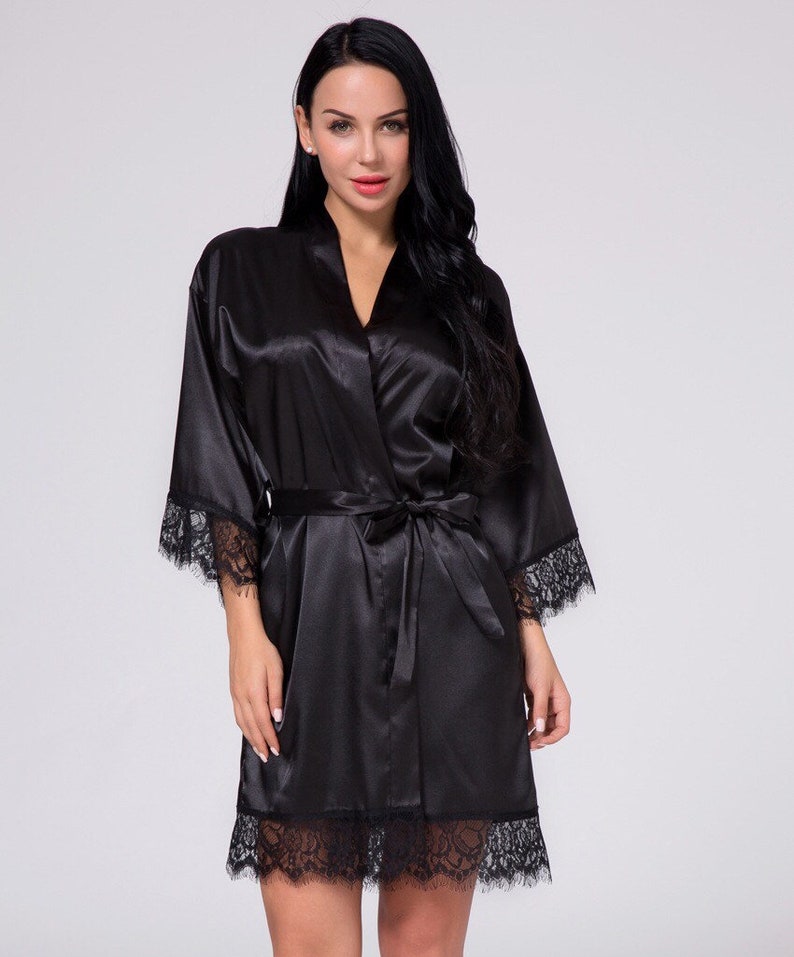 Black Bridesmaid Robes Black Satin Robes Black Lace Robes Etsy