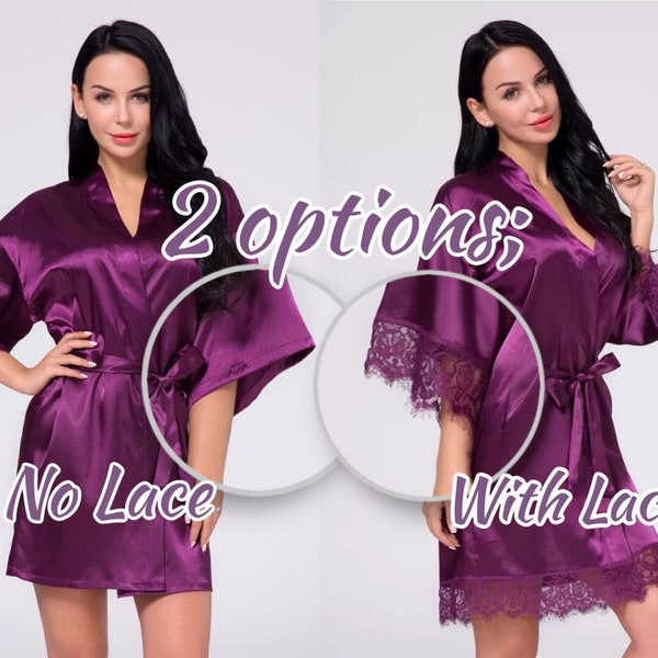 Purple Bridesmaid Robes, Purple Wedding Robes, Purple Bridal party Robes, Satin Lace Robes,Wedding Dressing Gown, Robes with Lace