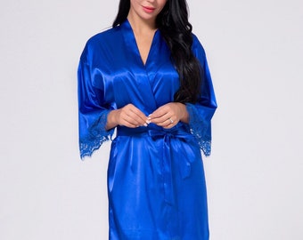 long blue silk robe