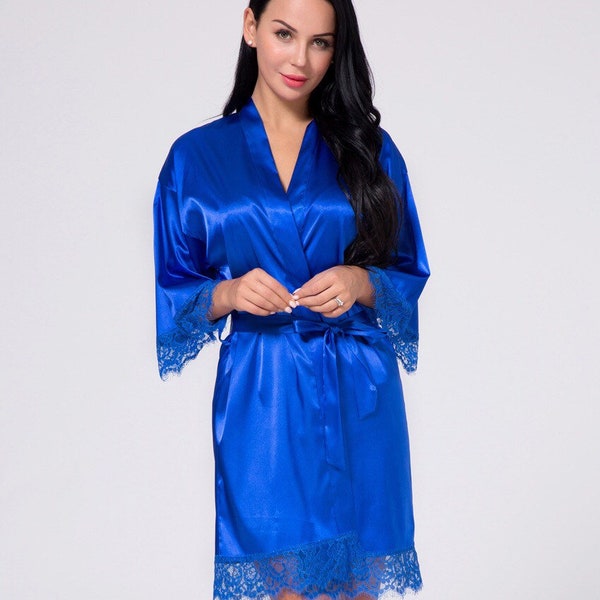 Royal Blue Bridesmaid Robes, Royal Blue Satin Robes, Royal Lace Robes, Bridesmaid Gift, Royal Wedding Robes, Bridal Party Robe,Dressing gown