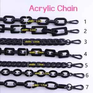 Black Acrylic High Quality Purse Chain, Metal Shoulder Handbag Strap, Replacement Handle Chain, Metal Crossbody Bag Chain Strap LD-1342