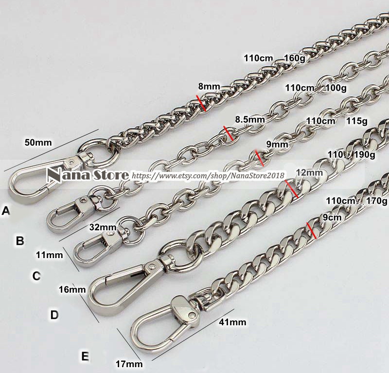 Pink Rhinestone Silver Purse Chain, Metal Shoulder Handbag Strap,  Replacement Handle Chain, Metal Crossbody Bag Chain Strap JS140