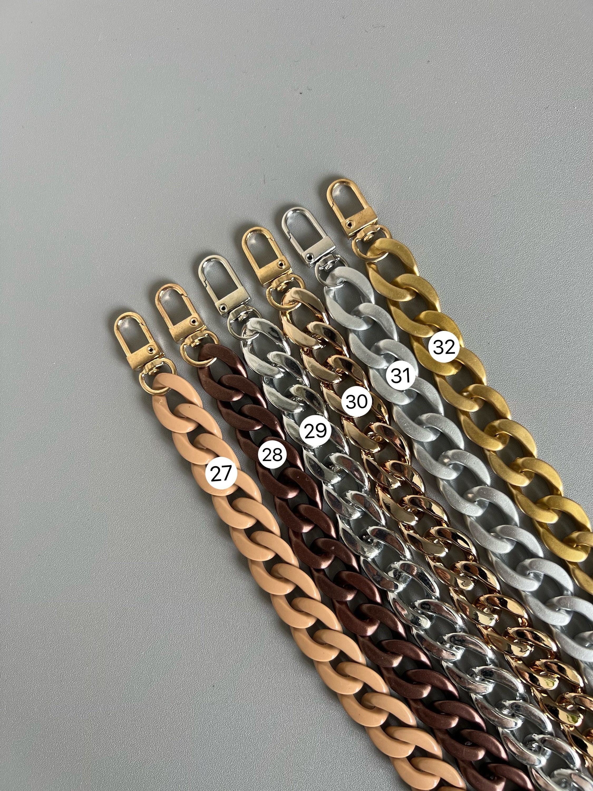 LOVLLE 4 Pcs Gold Purse Chain Strap - Flat Iron Bag Chains with D Ring Rivets for Replacement Shoulder Handbag Crossbody Clutch Wall