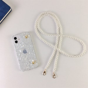 Apple iPhone Case with Pearl Strap for iPhone 11 12 13 Pro Max TPU Protective-Crossbody Necklace Lanyard Phone Case with Chain,MC-13 image 8
