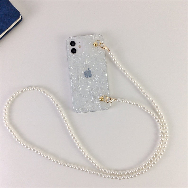Apple iPhone Case with Pearl Strap for iPhone 11 12 13 Pro Max TPU Protective-Crossbody Necklace Lanyard Phone Case with Chain,MC-13 image 2