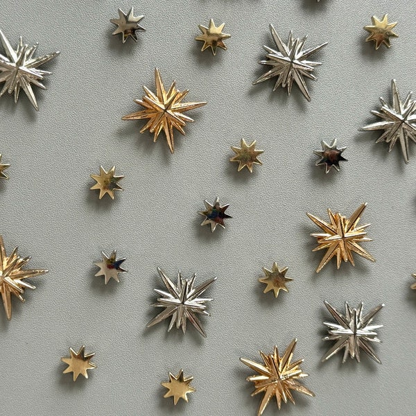 PACK of 5 Metal Gold Stars Rivets Studs Leather Studs Leather Craft Decorative Rivet, M-082