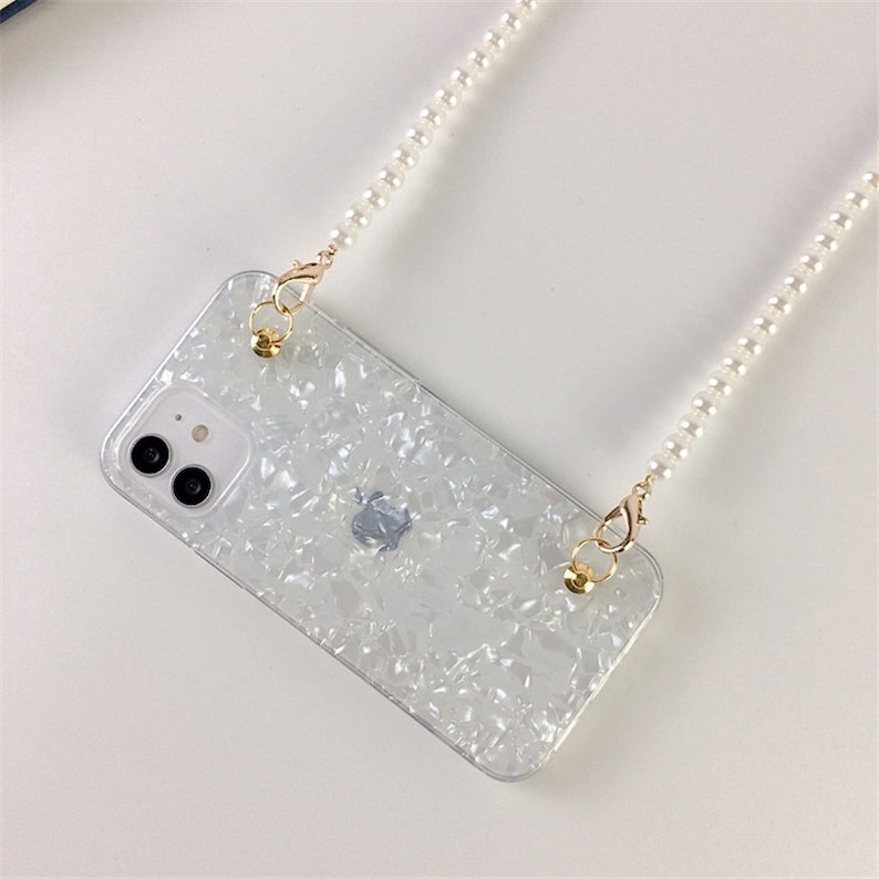 Apple iPhone Case with Pearl Strap for iPhone 11 12 13 Pro Max TPU Protective-Crossbody Necklace Lanyard Phone Case with Chain,MC-13 image 4