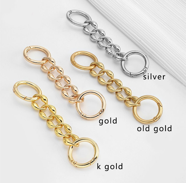 Strap Extender or Key Tether Fancy Cuban Link Chain With Swivel Clip &  Accessory Ring Convert Bag to Cross Body Lengthen Short Strap 