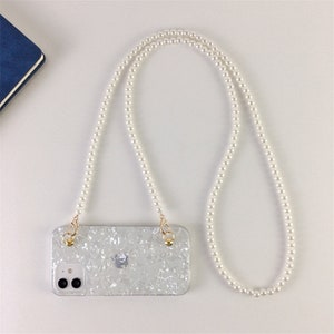 Apple iPhone Case with Pearl Strap for iPhone 11 12 13 Pro Max TPU Protective-Crossbody Necklace Lanyard Phone Case with Chain,MC-13 image 3