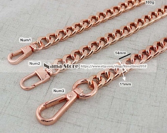 11MM, Rose gold High Quality Purse Chain, Metal Shoulder Handbag Strap, Replacement Handle Chain, Metal Crossbody Bag Chain Strap,JD-869