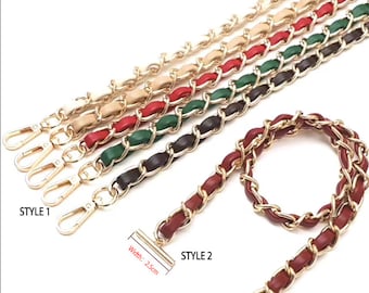 12 Color, 11mm High Quality Purse Chain,Copper and PU Leather, Metal Shoulder Handbag Strap,Bag Strap, Bag Accessories, JD-3064