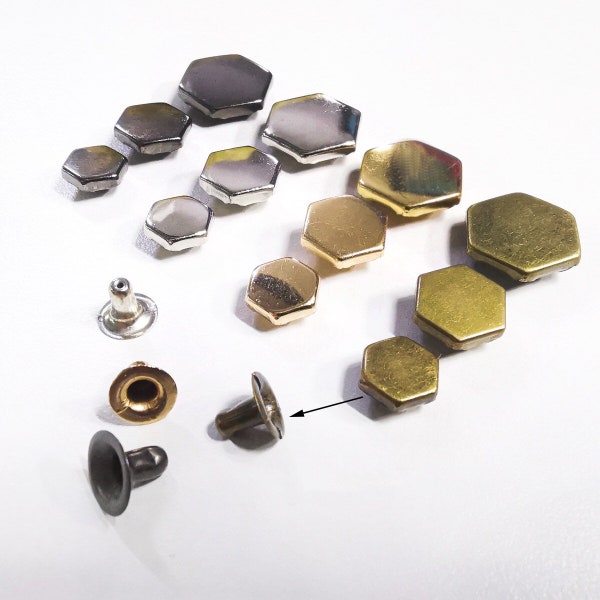 PACK of 10 Metal Brass Hexagon Rivets Studs Leather Studs Leather Craft Decorative Rivet, M-183