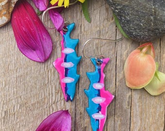 Cool colorful salmon earrings / painted glass earrings / hot pink / fish design - Alaska art studio